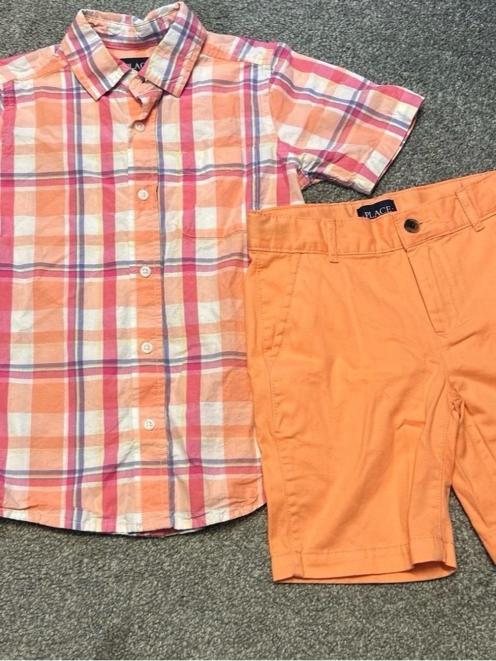 Place Orange Plaid Shirt & Orange Shorts Kids Matching Set